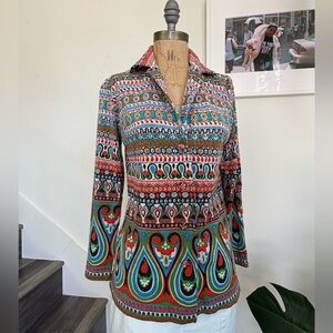 Vintage Colorful Patterned Top, Size Medium